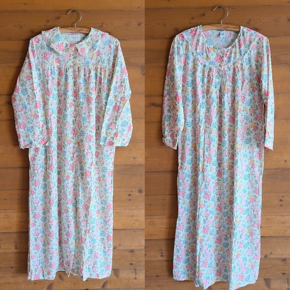 Vintage Gown Robe Sleep Pajama Set 60's Katz Floral Prairie Cottagecore Nightie - Picture 1 of 9
